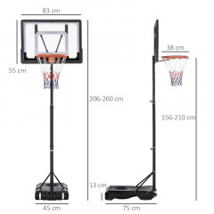 Basketbalový stojan s kolečky 83 x 75 x 206-260 cm | černý č.3