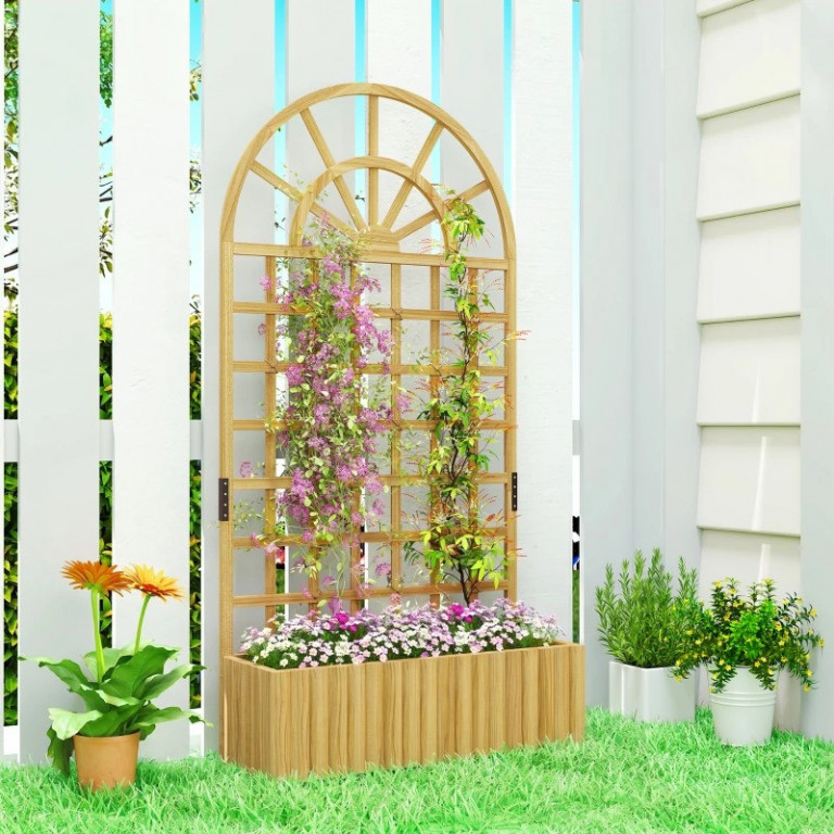 Dřevěný truhlík na květináče s drenážním otvorem a mřížkou 90 x 30 x 180 cm | přírodní