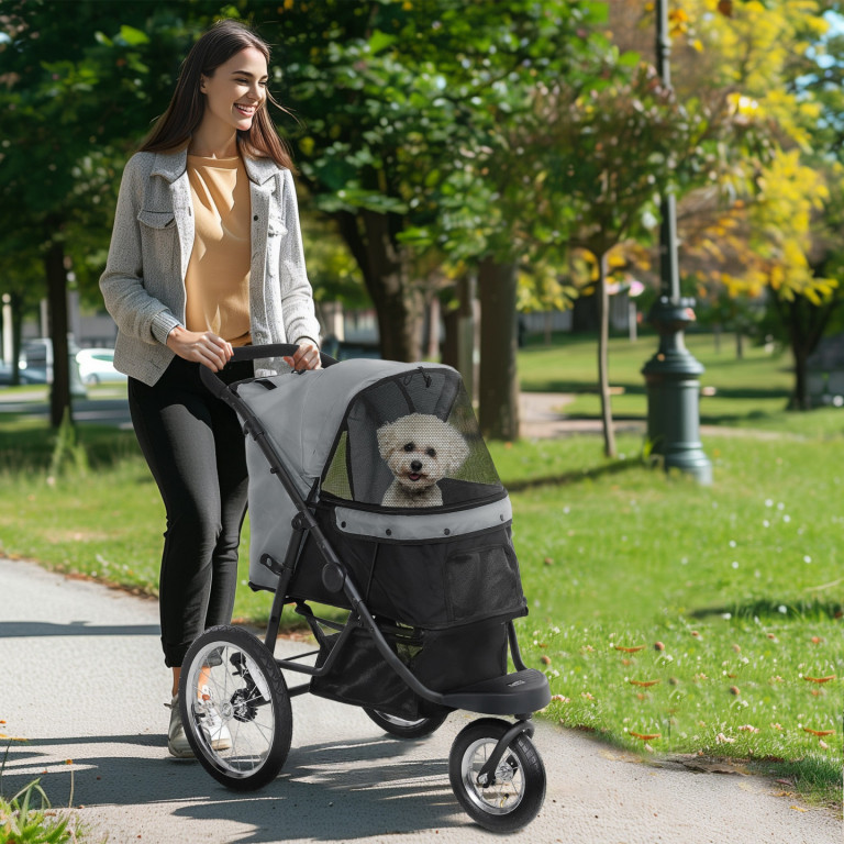Skládací kočárek pro psy do 10 kg | šedý