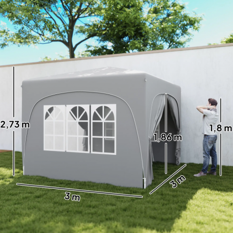 Zahradní skládací párty stan, 3 x 3 m | světle šedý č.5
