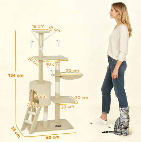 Sisalové kočičí škrabadlo 134 cm | béžové č.3