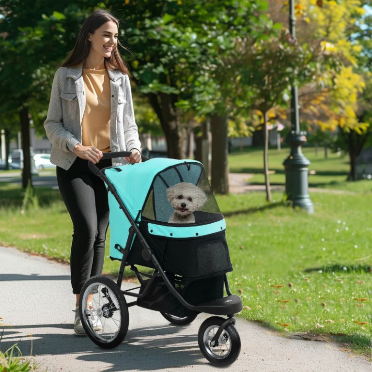 Skládací kočárek pro psy do 10 kg | tyrkysový