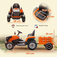 Elektrický dětský traktor s přívěsem | oranžový č.2
