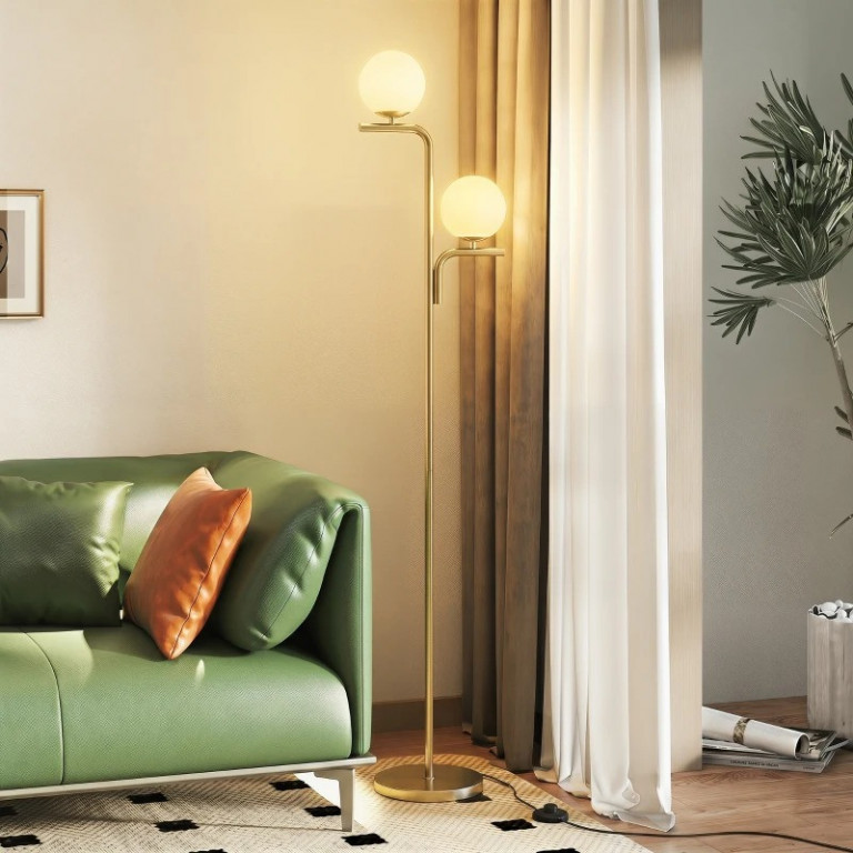 Moderní lampa se skleněnými kulovými stínidly | zlatá