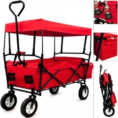 Záhradný prepravný vozík skladací so strieškou a taškou čierny / červený č.2