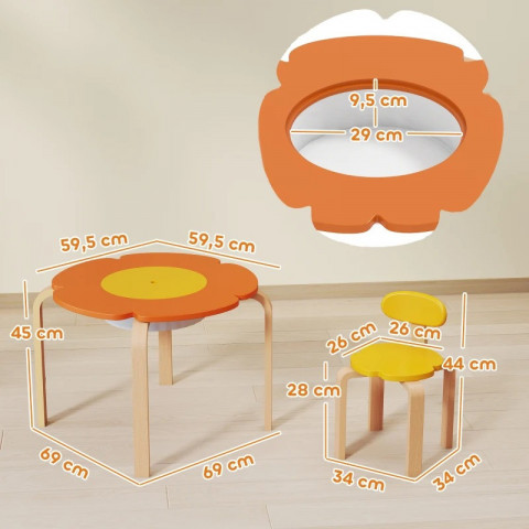 Dětský dřevěný stůl se 4 židlemi | barevný č.3