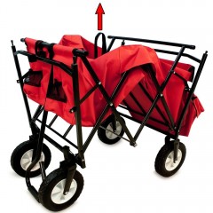 Záhradný prepravný vozík skladací so strieškou a taškou čierny / červený č.3