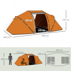 Tunelový stan pro 4-6 osob | oranžový č.2