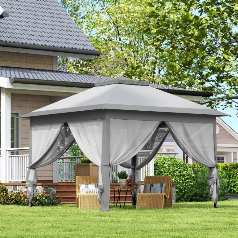 Zahradní Pop-Up altán s dvojitou střechou | šedý