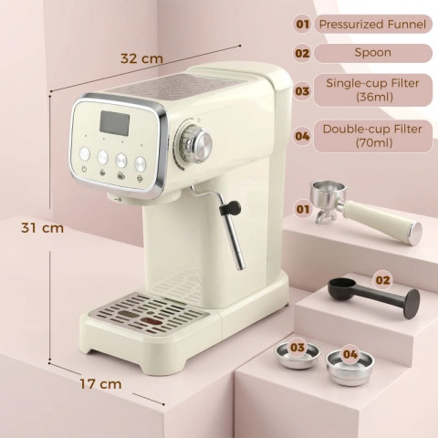 Espresso stroj s filtry s napěňovačem mléka | krémově bílý č.4