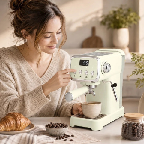 Espresso stroj s filtry s napěňovačem mléka | krémově bílý č.5
