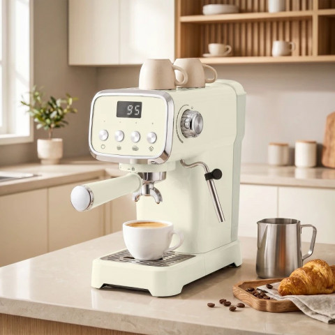 Espresso stroj s filtry s napěňovačem mléka | krémově bílý č.6