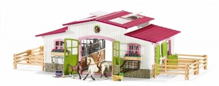 Schleich 42344 Stajňa s koňmi a príslušenstvom v pastelových farbách