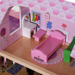Drevený 3 poschodový domček pre bábiky s nábytkom č.3