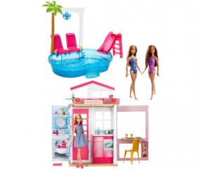 Mattel Barbie Dom 2v1 s bazénom + 3 bábiky č.1