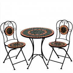 Záhradný mozaikový set Terakota | okrúhly stôl + 2 skladacie stoličky