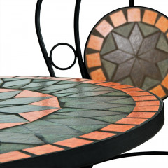Záhradný mozaikový set Terakota | okrúhly stôl + 2 skladacie stoličky č.2