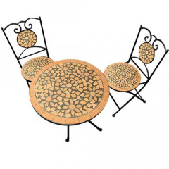 Záhradný mozaikový set Roma | okrúhly stôl + 2 skladacie stoličky č.1