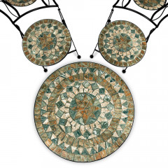 Záhradný mozaikový set Malaga | okrúhly stôl + 2 skladacie stoličky č.2