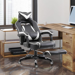 Luxusná polohovateľná kancelárska / herná stolička s podnožkou Prince | čierna - biela č.1