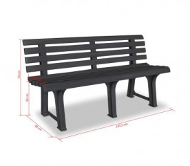 Záhradná plastová lavička - antracit | 145 cm x 49 cm x 74 cm č.3