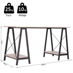 Pracovný stôl 140 x 60 x 75 cm | čierny + prírodné drevo č.2