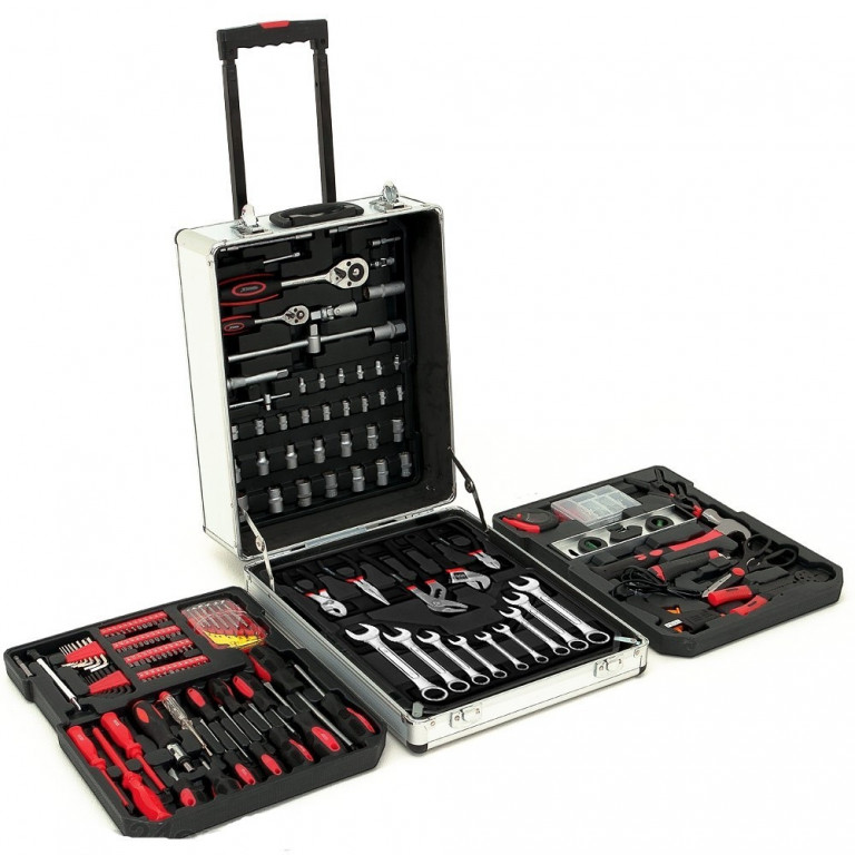 Kufrík na náradie na kolieskach 899 dielov | strieborná