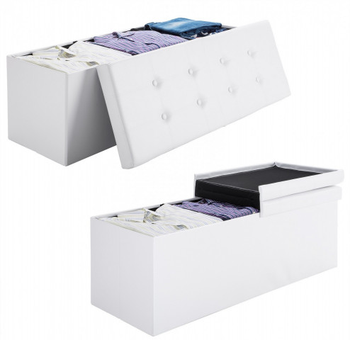 Čalúnená lavica s úložným priestorom 115 x 38 x 38 cm | biela č.3