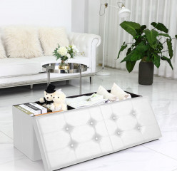 Čalúnená lavica s úložným priestorom 115 x 38 x 38 cm | biela č.2