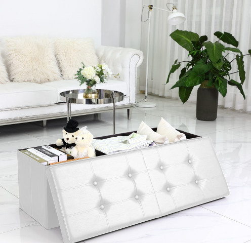 Čalúnená lavica s úložným priestorom 115 x 38 x 38 cm | biela č.2