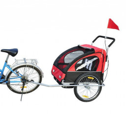 Prívesný vozík za bicykel pre 2 deti jogger 2v1 červeno-čierny č.2