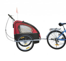 Prívesný vozík za bicykel pre 2 deti jogger 2v1 červeno-čierny č.3