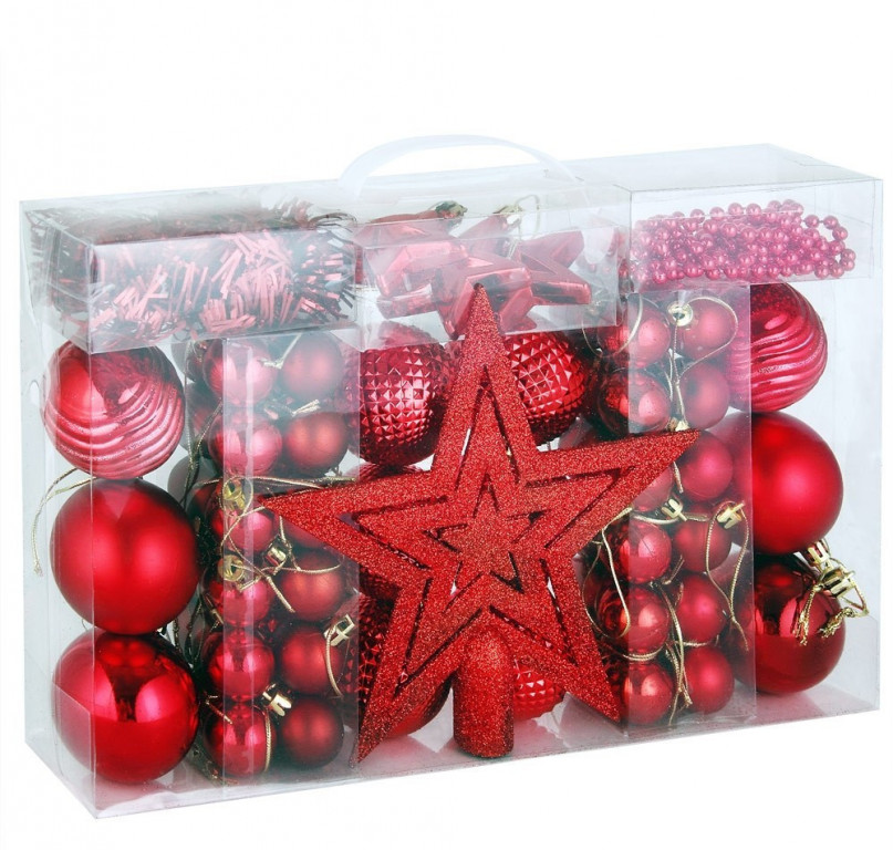 Sada 66 kusov vianočných ozdôb | červená