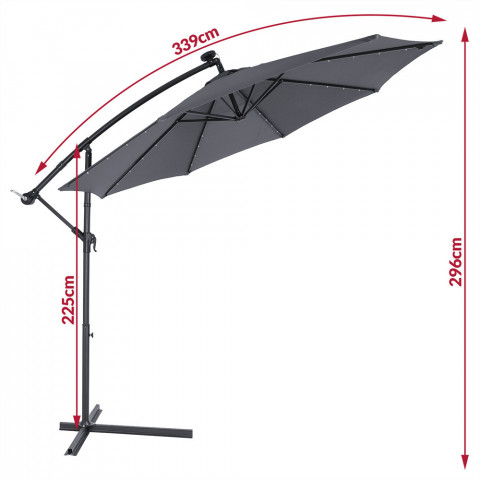 Záhradný slnečník s LED osvetlením a bočnou nohou Ø 330 cm | sivá č.6