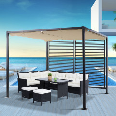 Záhradná kovová pergola so zaťahovacou strechou 2,75 x 2,95 x 2,38 m | béžová