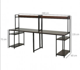 Pracovný stôl s dvoma pracovnými miestami 240 x 60 x135 cm | hnedá + čierna č.3