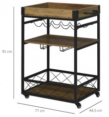 Pojazdný servírovací vozík so stojanom na víno | hnedo-čierna č.3