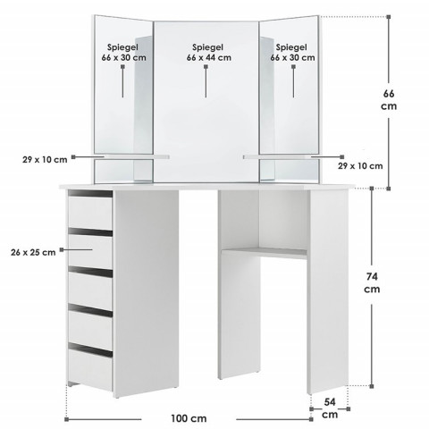 Originálny toaletný stolček so zrkadlom Nova | biely č.5