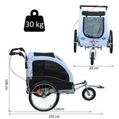 Prívesný vozík za bicykel pre psa 2v1 | čierno - biely č.3