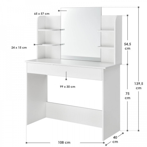 Originálny toaletný stolček so zrkadlom Bella | biely č.5