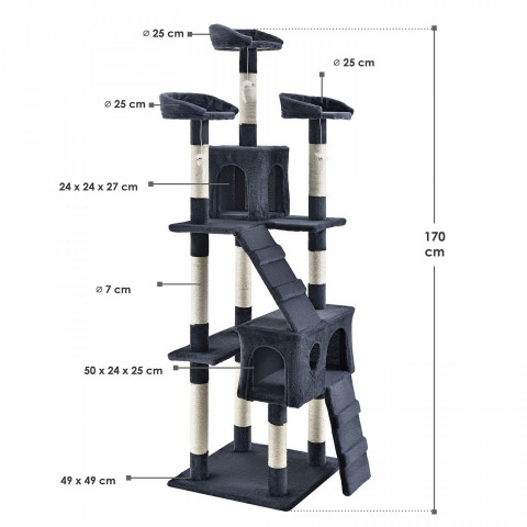 Škrabadlo pre mačky 170x62x75 cm | tmavo šedé č.3