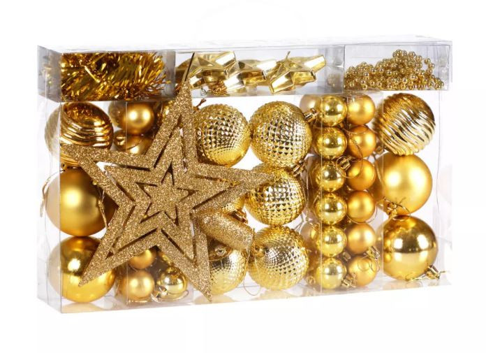 Sada 66 kusov vianočných ozdôb | zlatá