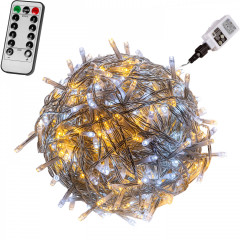 Vianočné LED osvetlenie 20 m 200 LED studená + teplá biela | transparentný kábel
