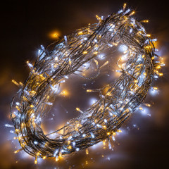 Vianočné LED osvetlenie 10 m 100 LED studená + teplá biela | zelený kábel č.2