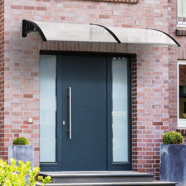 Vchodový polykarbonátový prístrešok 195 x 80 x 23 cm | transparentný - čierny