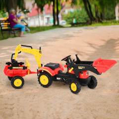 Kráčajúci traktor s nakladačom, prívesom a lyžicou | červeno-žltá č.2