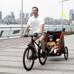 Detský cyklistický vozík 3v1 pre 2 deti | čierna + červená č.2