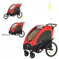 Detský cyklistický vozík 3v1 pre 2 deti | čierna + červená č.1