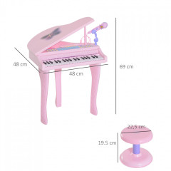 Detský klavír s mikrofónom a stoličkou | ružová č.3
