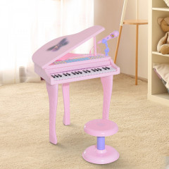 Detský klavír s mikrofónom a stoličkou | ružová č.2